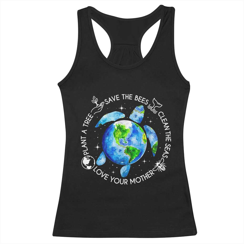 Earth Day Sea Turtle Racerback Tank Top Save Bees Plant Trees Clean Seas Environmentalist