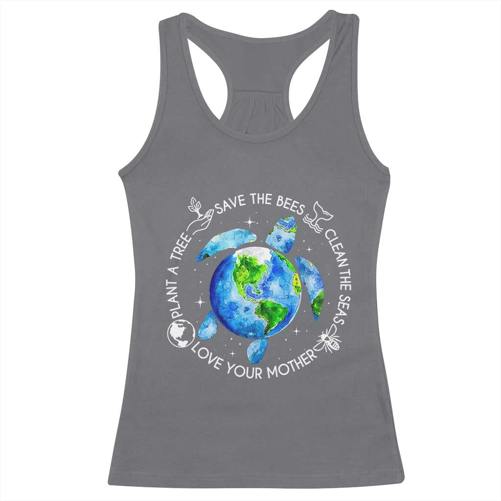 Earth Day Sea Turtle Racerback Tank Top Save Bees Plant Trees Clean Seas Environmentalist