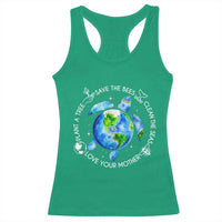 Earth Day Sea Turtle Racerback Tank Top Save Bees Plant Trees Clean Seas Environmentalist