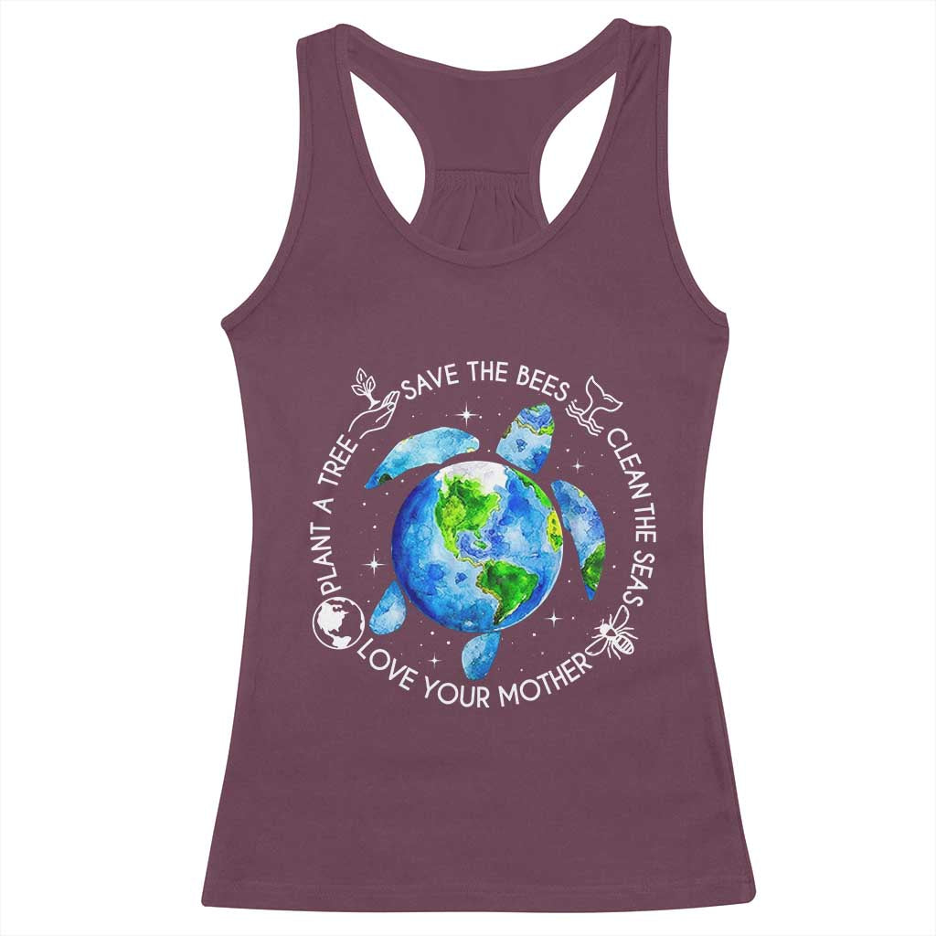 Earth Day Sea Turtle Racerback Tank Top Save Bees Plant Trees Clean Seas Environmentalist