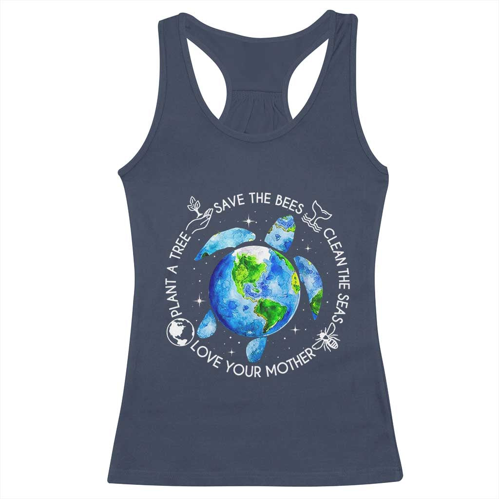 Earth Day Sea Turtle Racerback Tank Top Save Bees Plant Trees Clean Seas Environmentalist