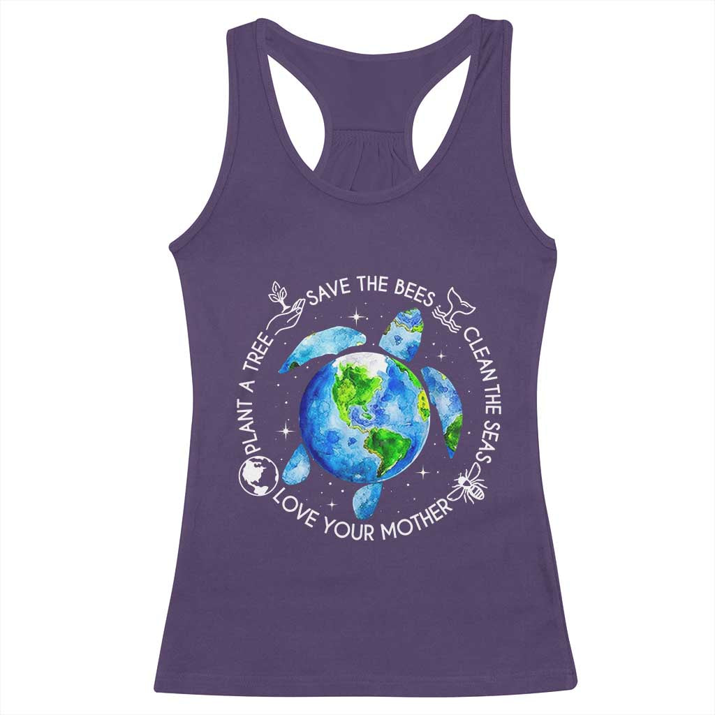 Earth Day Sea Turtle Racerback Tank Top Save Bees Plant Trees Clean Seas Environmentalist