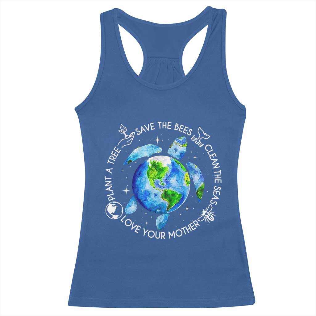 Earth Day Sea Turtle Racerback Tank Top Save Bees Plant Trees Clean Seas Environmentalist