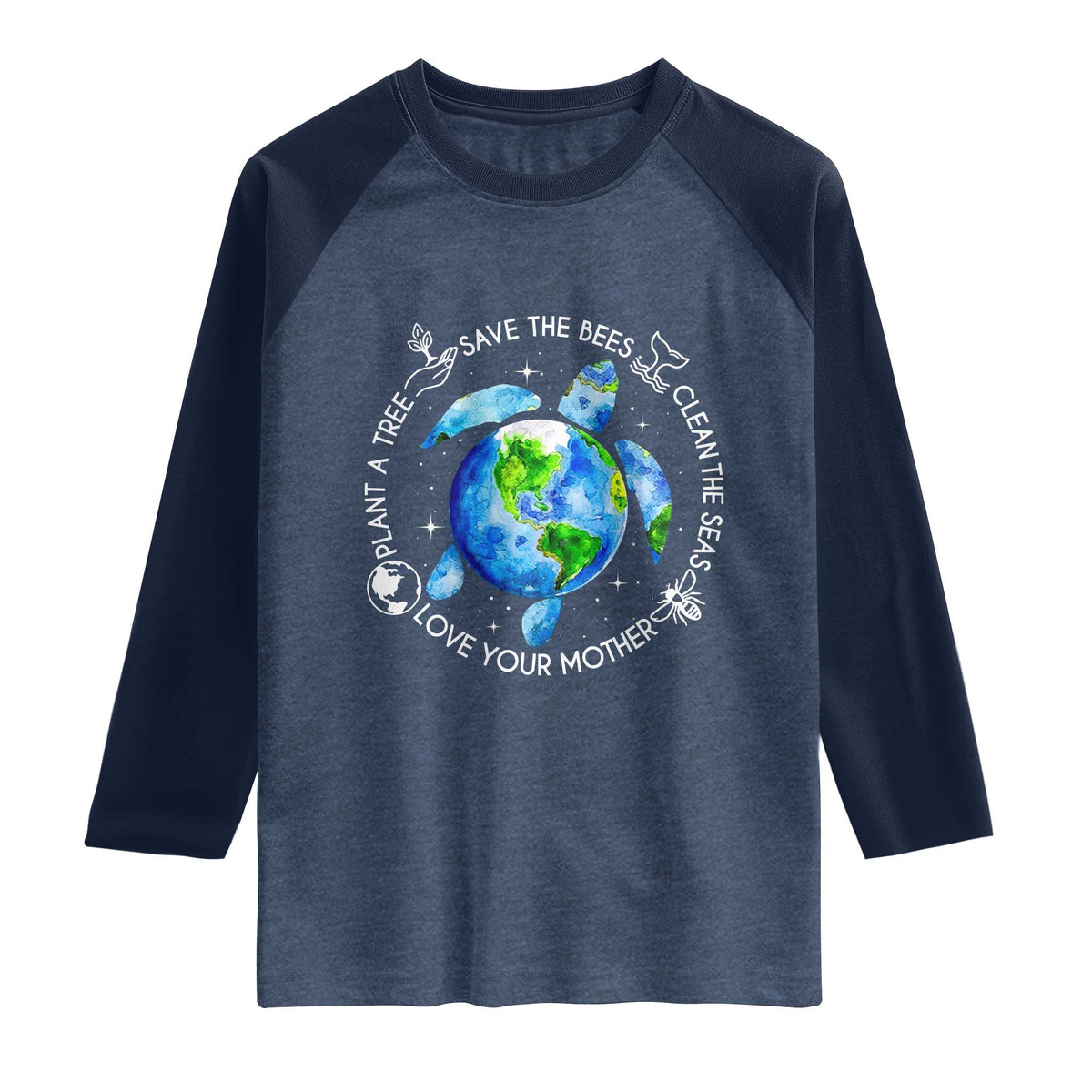 Earth Day Sea Turtle Raglan Shirt Save Bees Plant Trees Clean Seas Environmentalist