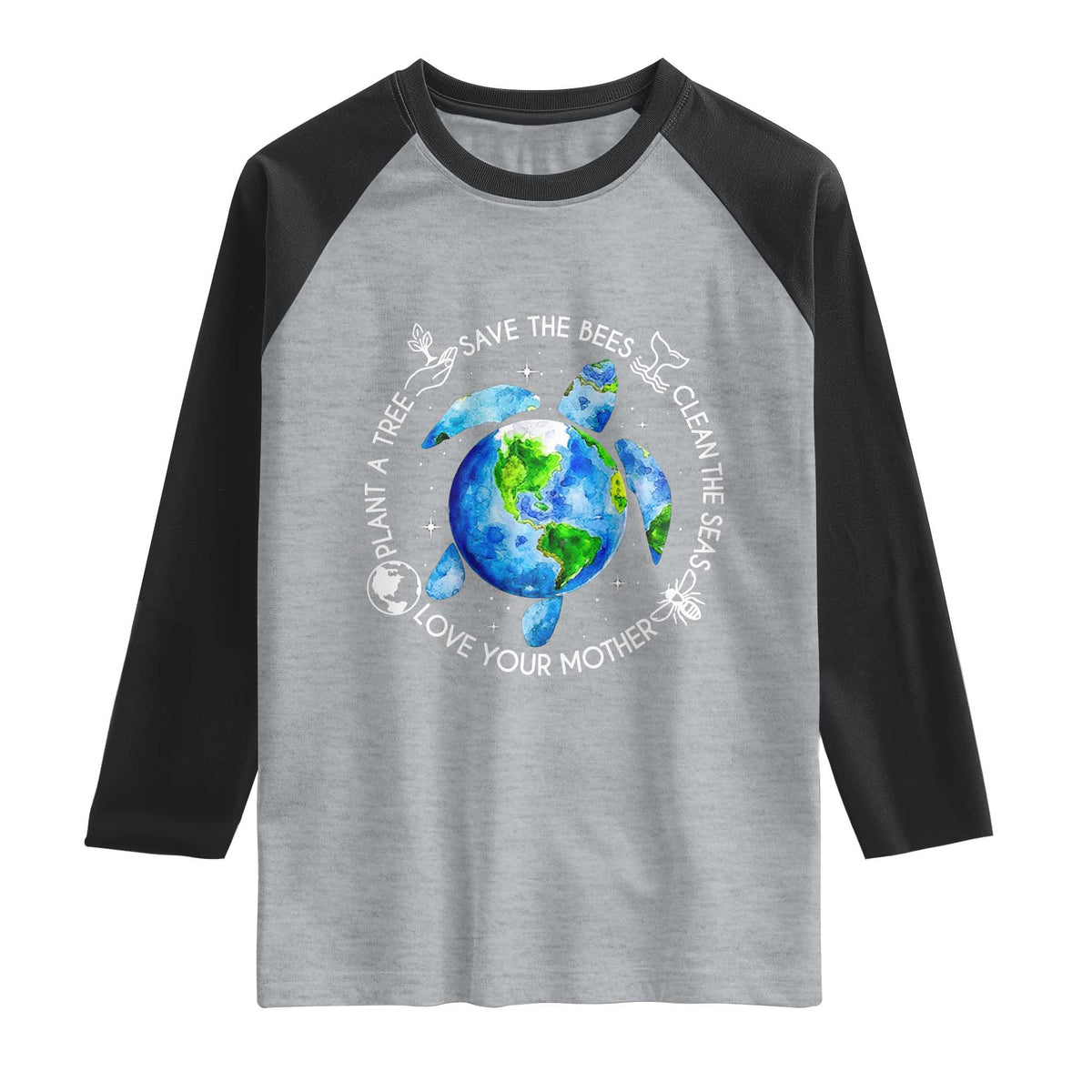 Earth Day Sea Turtle Raglan Shirt Save Bees Plant Trees Clean Seas Environmentalist