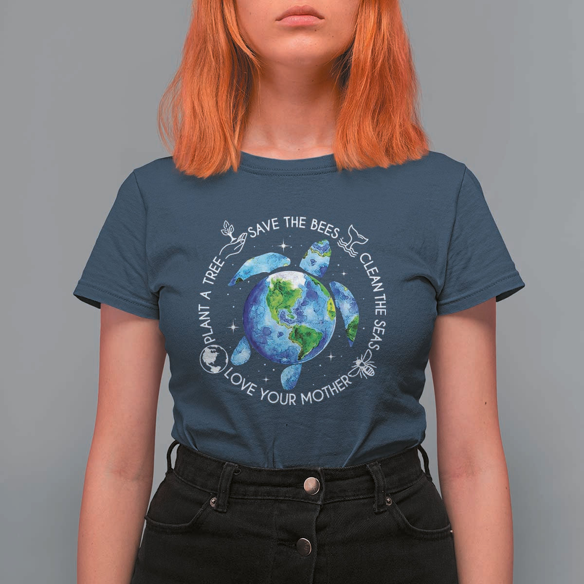 Earth Day Sea Turtle T Shirt For Women Save Bees Plant Trees Clean Seas Environmentalist
