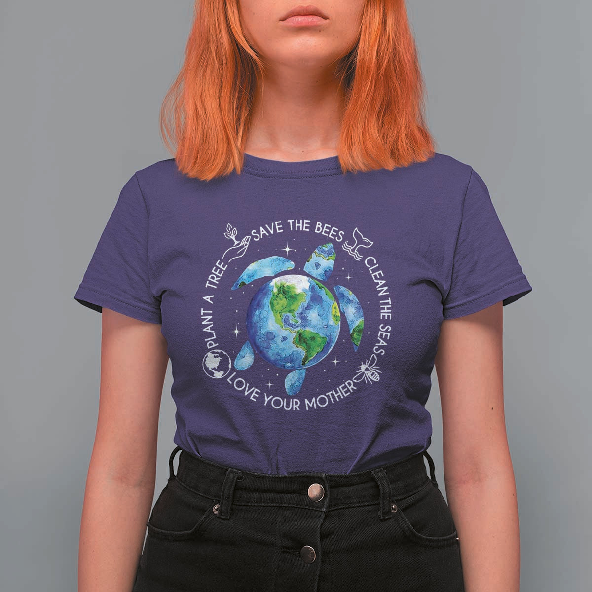 Earth Day Sea Turtle T Shirt For Women Save Bees Plant Trees Clean Seas Environmentalist