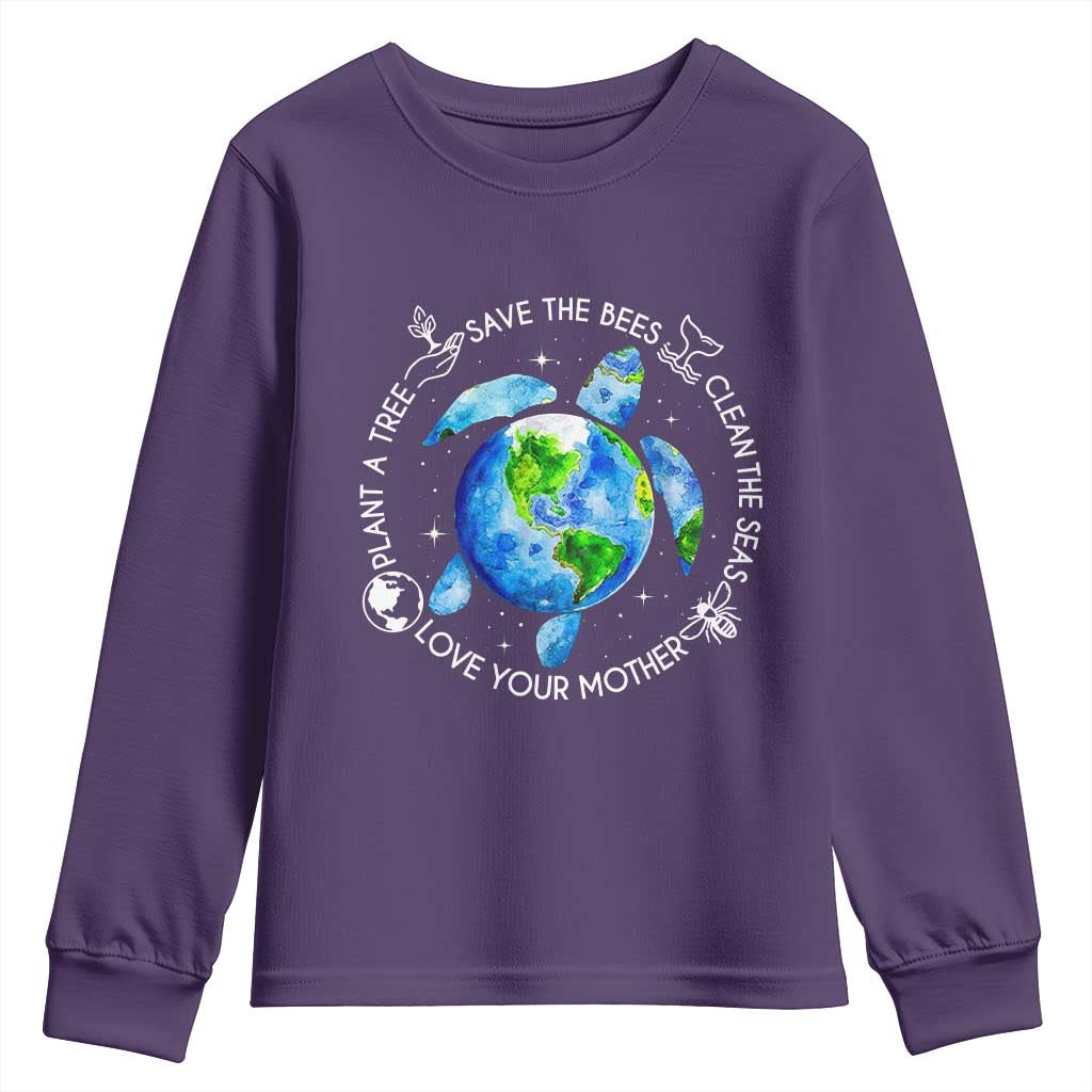 Earth Day Sea Turtle Youth Sweatshirt Save Bees Plant Trees Clean Seas Environmentalist