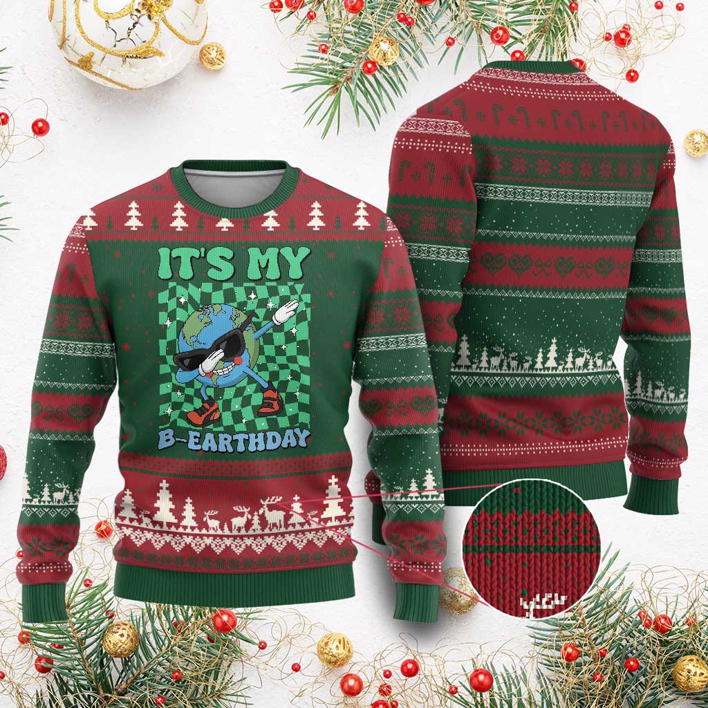 Funny Earth Day Ugly Christmas Sweater Its My B-Earthday