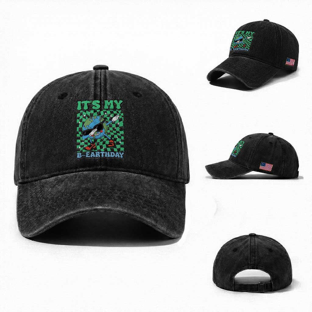 Funny Earth Day Washed Cotton Baseball Cap Its My B-Earthday
