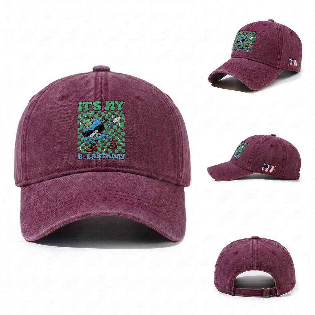 Funny Earth Day Washed Cotton Baseball Cap Its My B-Earthday