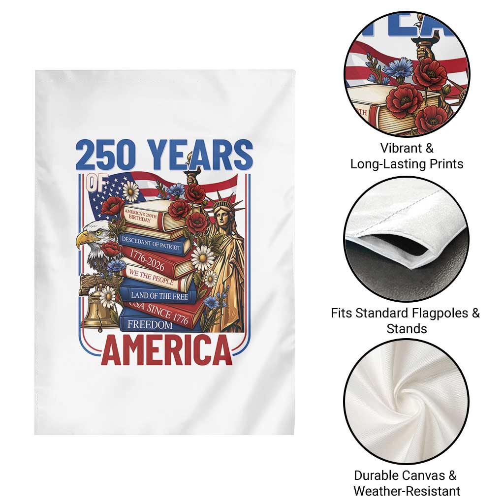 250 Years American Anniversary Garden Flag Patriotic Book Reader 4th of July
