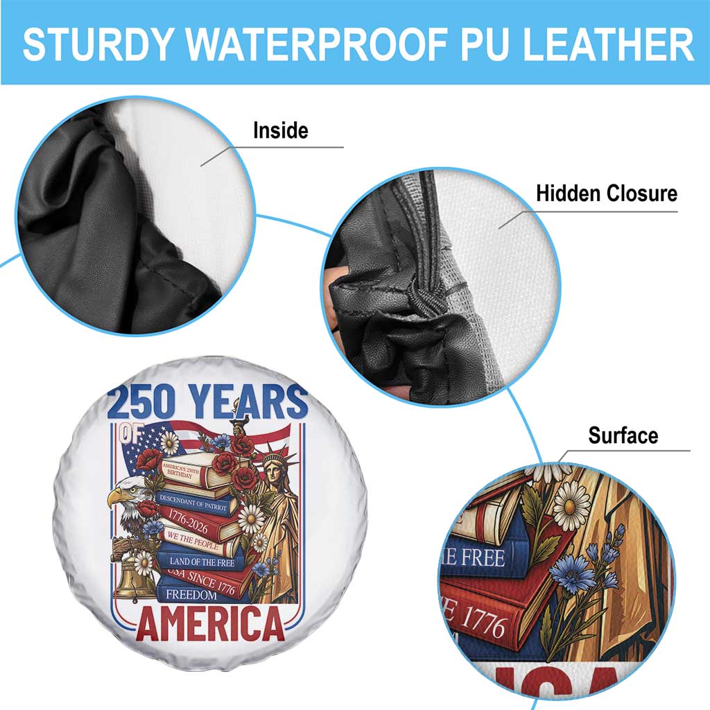 250 Years American Anniversary Spare Tire Cover Patriotic Book Reader 4th of July