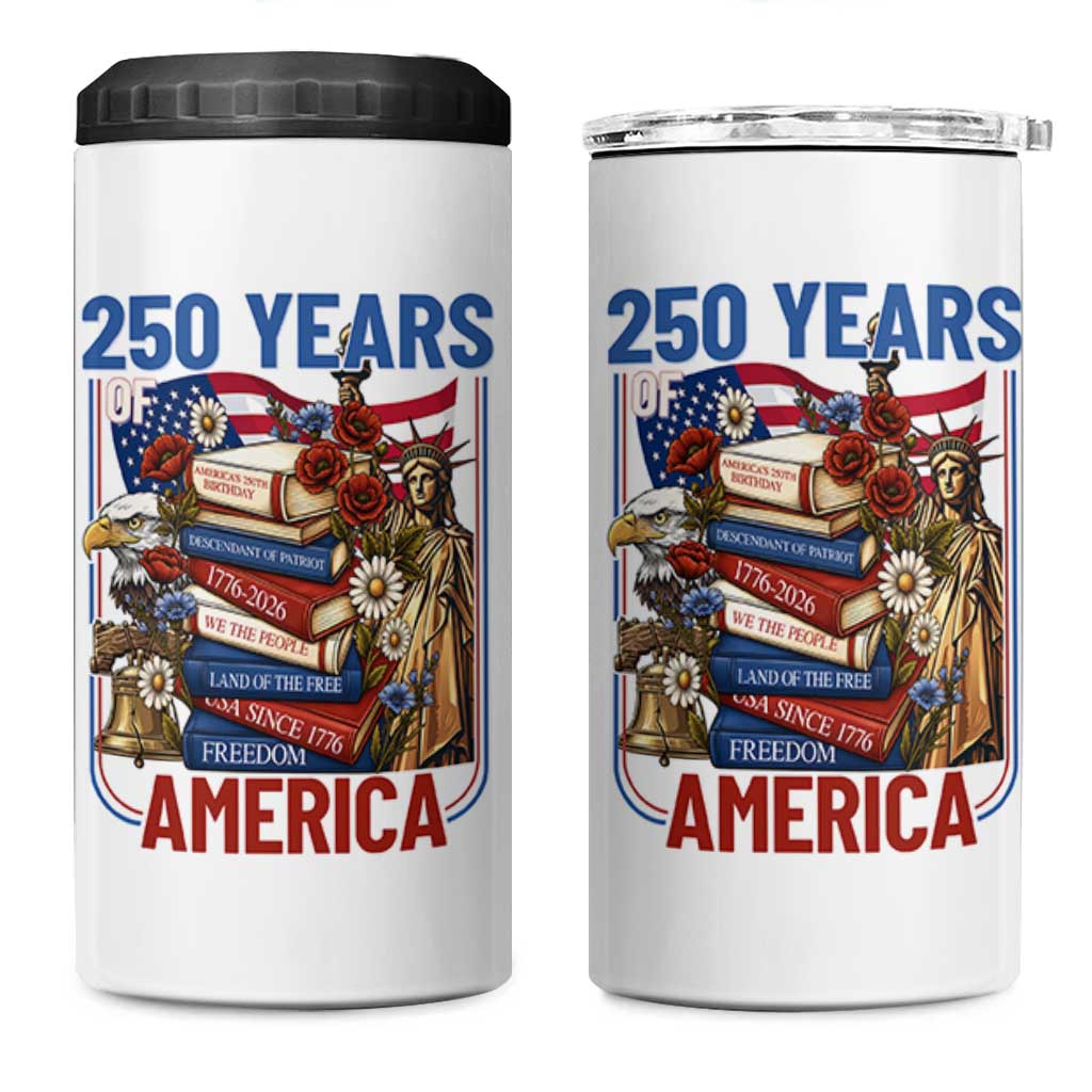 250 Years American Anniversary 4 in 1 Can Cooler Tumbler Patriotic Book Reader 4th of July