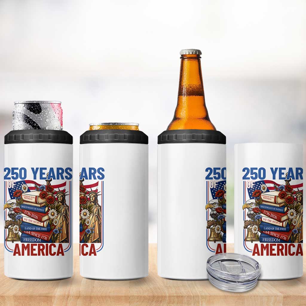 250 Years American Anniversary 4 in 1 Can Cooler Tumbler Patriotic Book Reader 4th of July