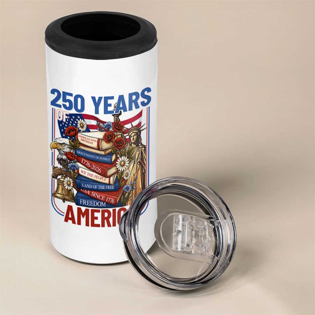 250 Years American Anniversary 4 in 1 Can Cooler Tumbler Patriotic Book Reader 4th of July