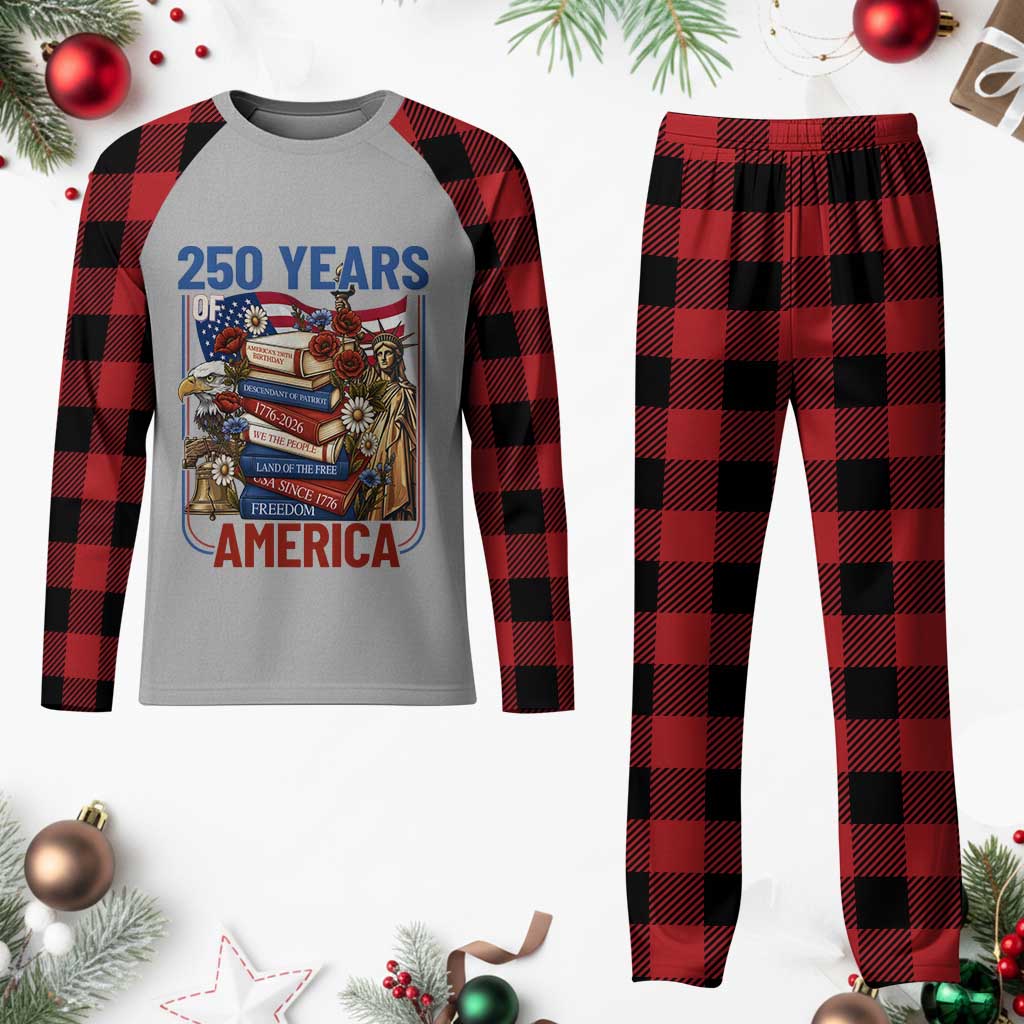 250 Years American Anniversary Plaid Pajama Set Patriotic Book Reader 4th of July