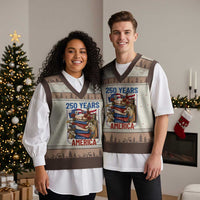 250 Years American Anniversary V-Neck Knit Sweater Vest Patriotic Book Reader 4th of July