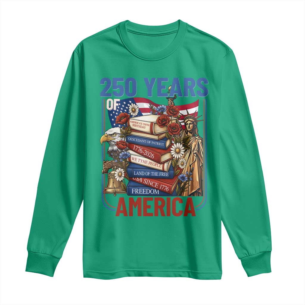 250 Years American Anniversary Long Sleeve Shirt Patriotic Book Reader 4th of July