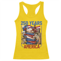 250 Years American Anniversary Racerback Tank Top Patriotic Book Reader 4th of July