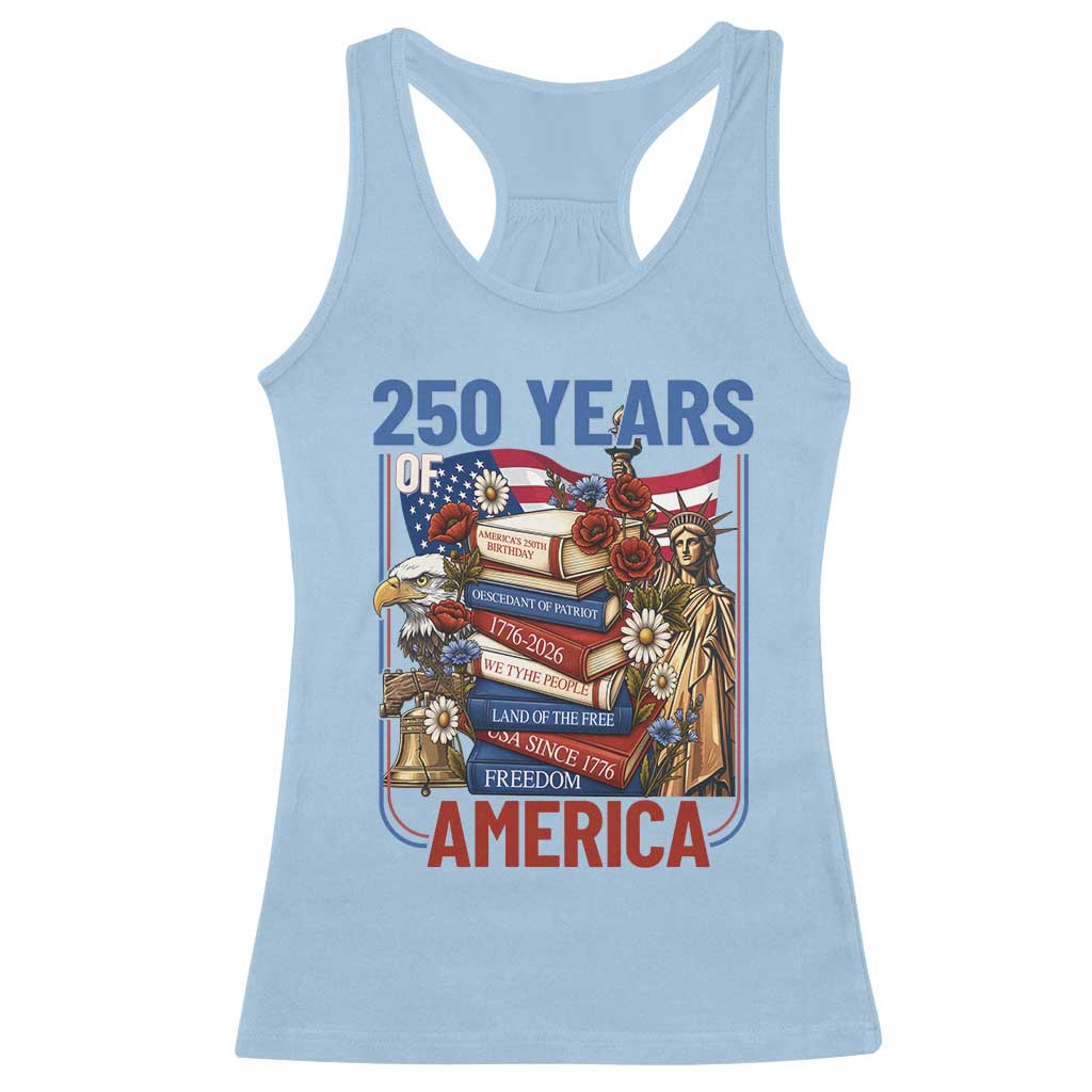 250 Years American Anniversary Racerback Tank Top Patriotic Book Reader 4th of July