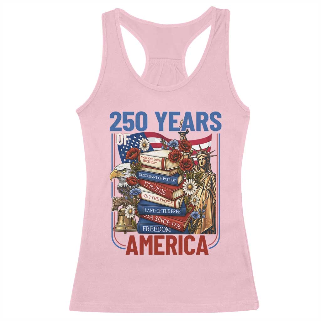 250 Years American Anniversary Racerback Tank Top Patriotic Book Reader 4th of July