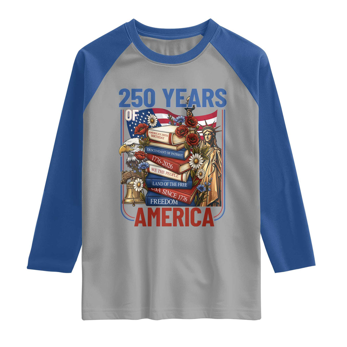 250 Years American Anniversary Raglan Shirt Patriotic Book Reader 4th of July