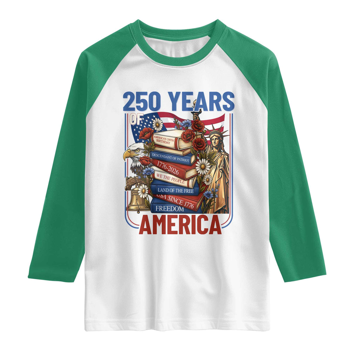 250 Years American Anniversary Raglan Shirt Patriotic Book Reader 4th of July