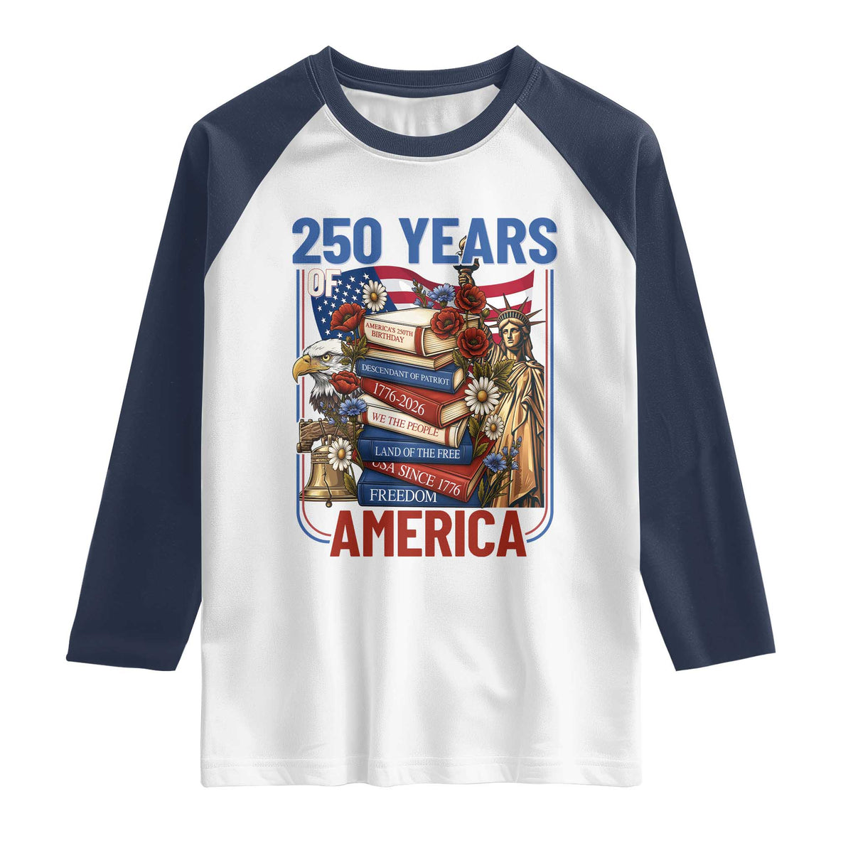 250 Years American Anniversary Raglan Shirt Patriotic Book Reader 4th of July
