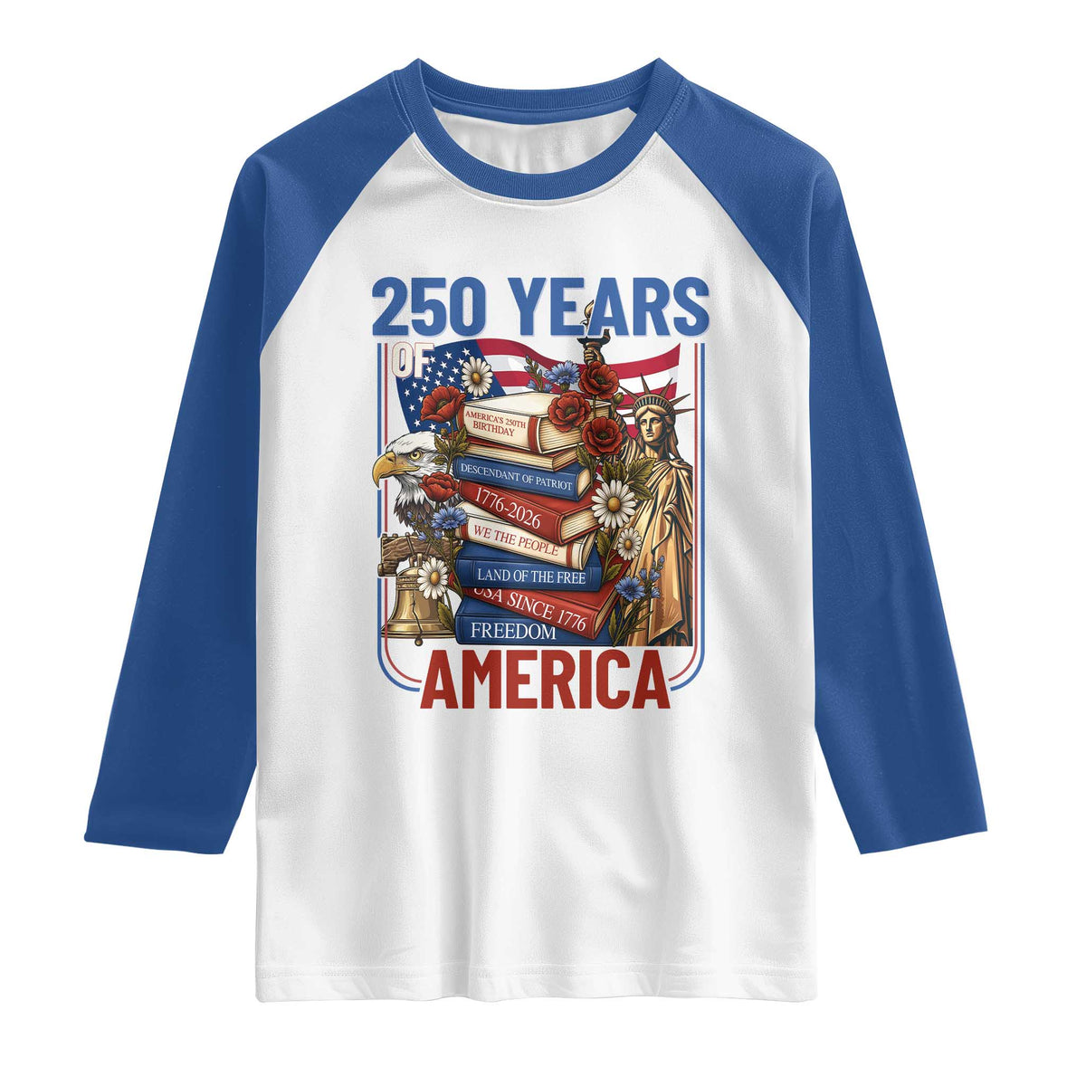 250 Years American Anniversary Raglan Shirt Patriotic Book Reader 4th of July