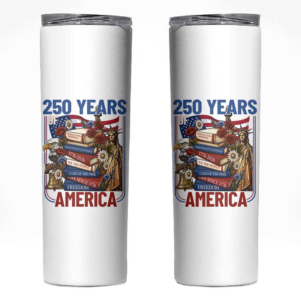 250 Years American Anniversary Skinny Tumbler Patriotic Book Reader 4th of July