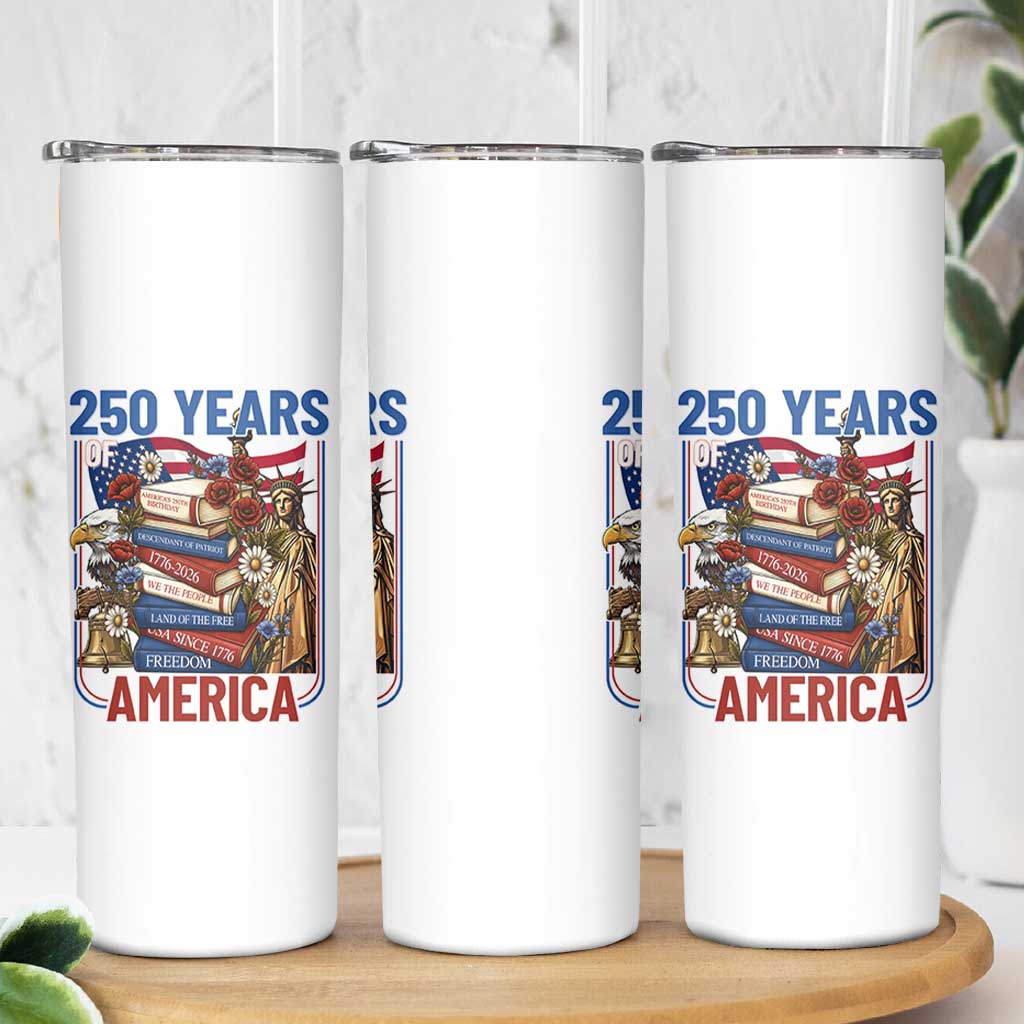 250 Years American Anniversary Skinny Tumbler Patriotic Book Reader 4th of July