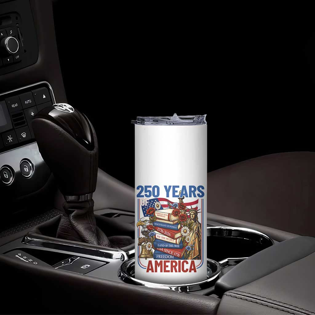 250 Years American Anniversary Skinny Tumbler Patriotic Book Reader 4th of July