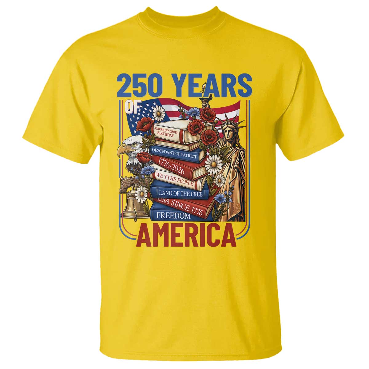 250 Years American Anniversary T Shirt Patriotic Book Reader 4th of July