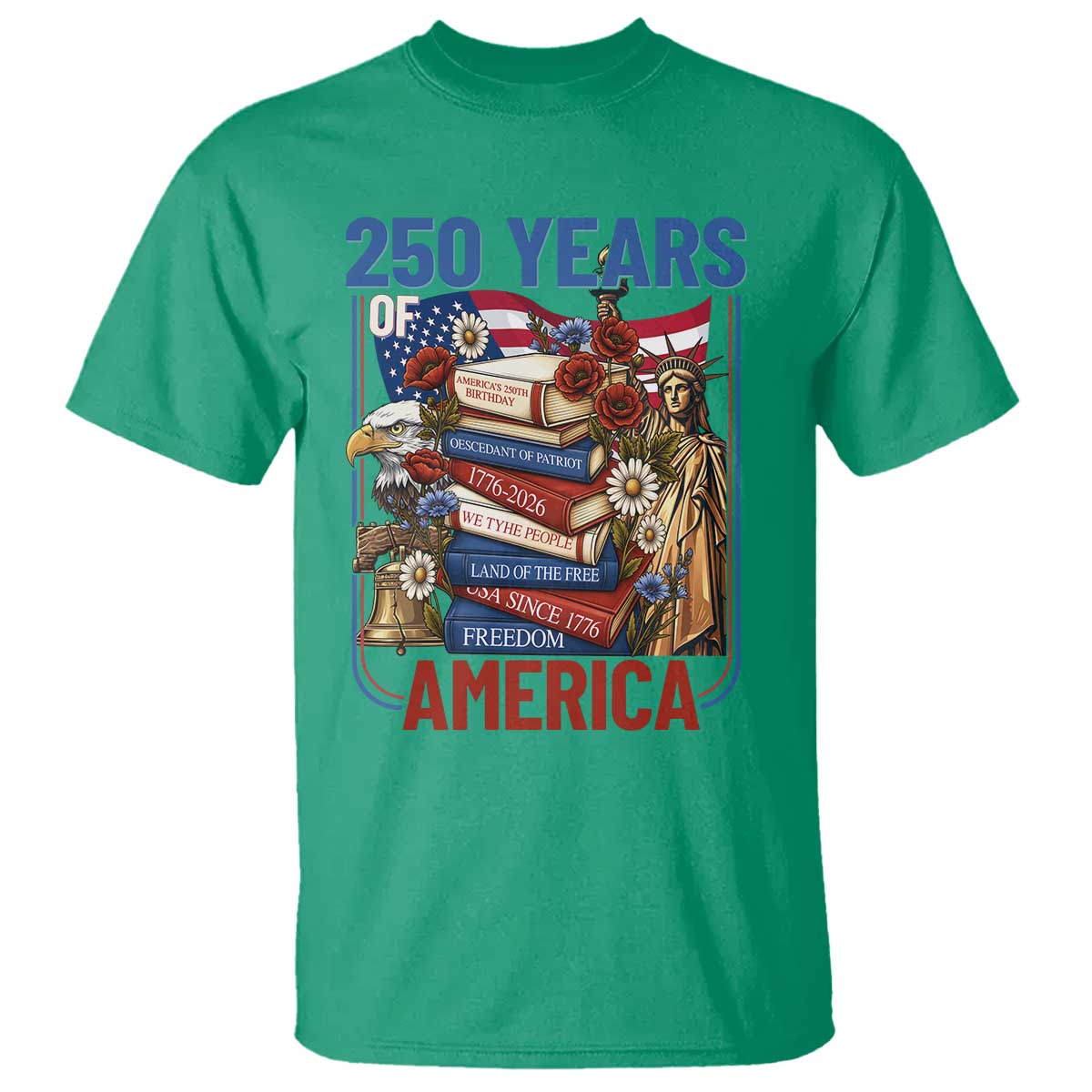 250 Years American Anniversary T Shirt Patriotic Book Reader 4th of July