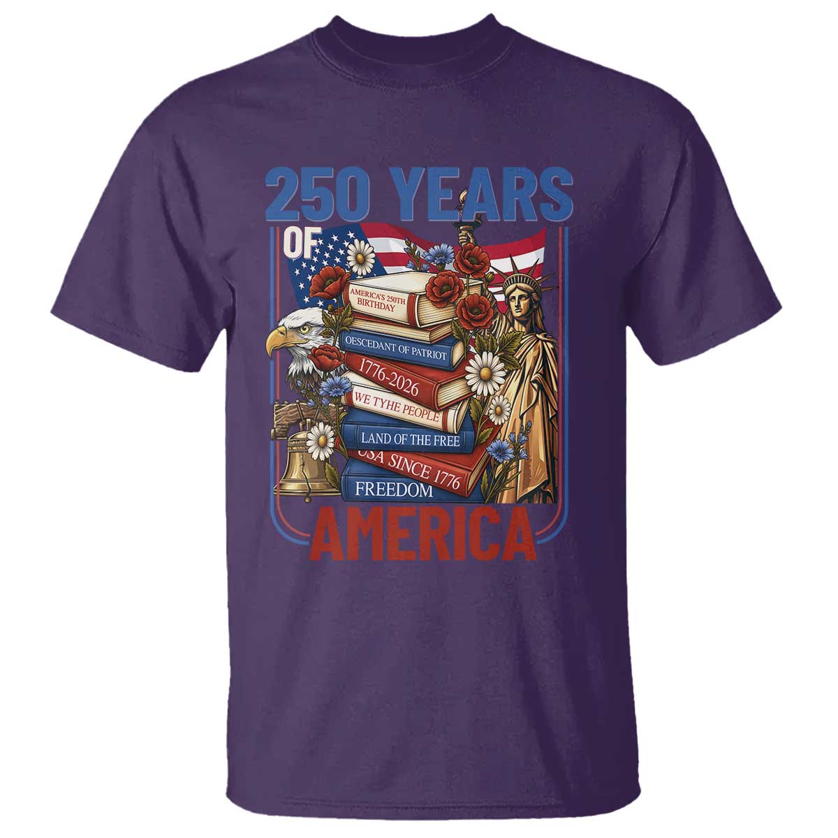 250 Years American Anniversary T Shirt Patriotic Book Reader 4th of July