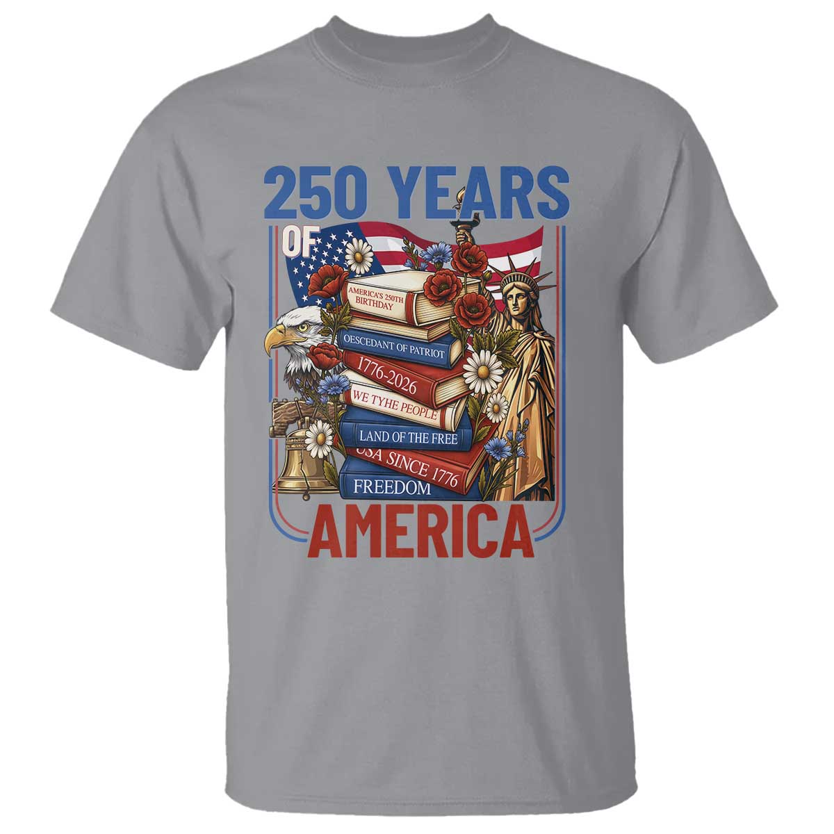250 Years American Anniversary T Shirt Patriotic Book Reader 4th of July