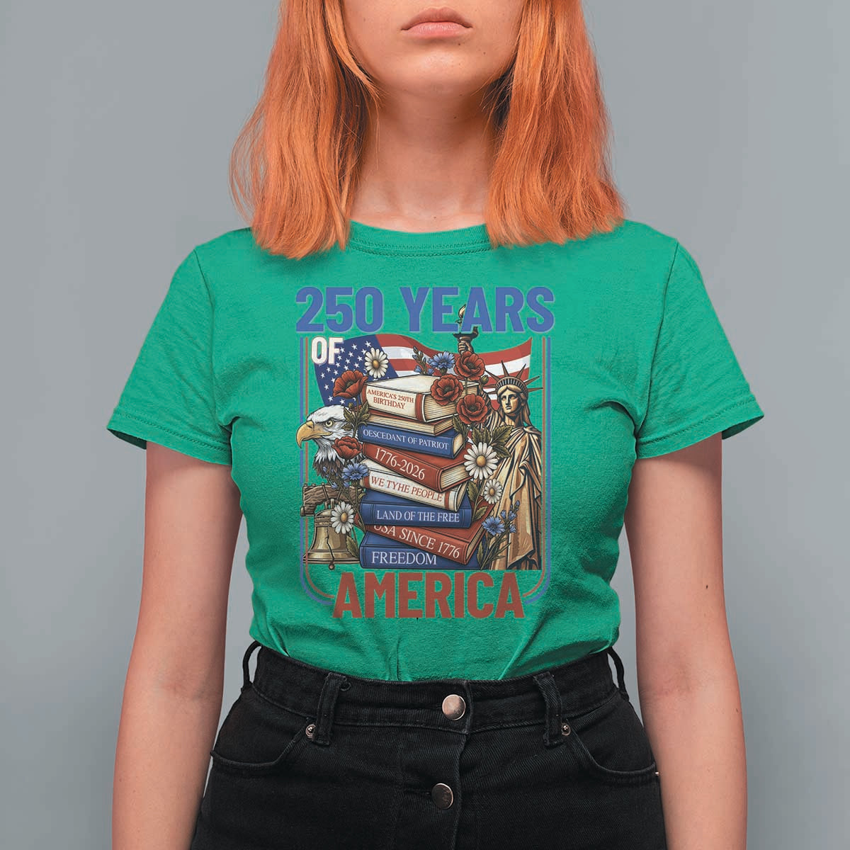 250 Years American Anniversary T Shirt For Women Patriotic Book Reader 4th of July