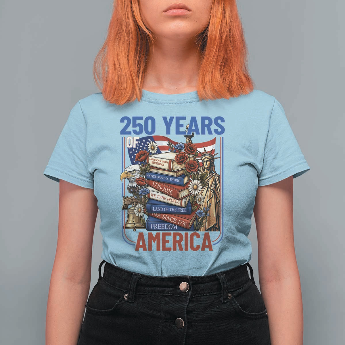 250 Years American Anniversary T Shirt For Women Patriotic Book Reader 4th of July