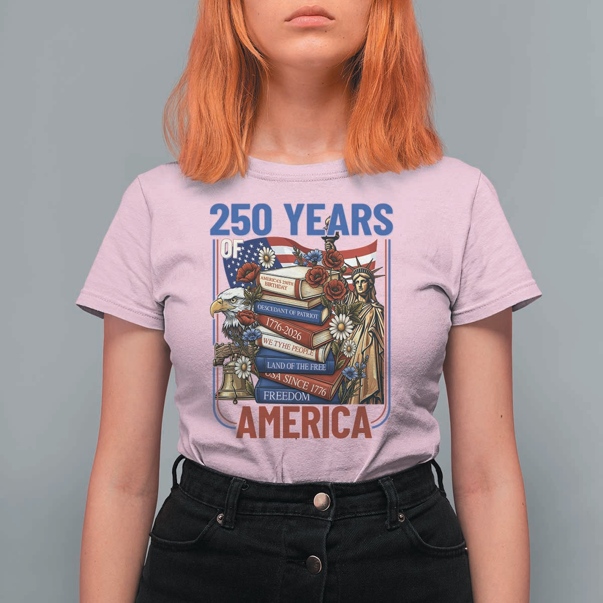 250 Years American Anniversary T Shirt For Women Patriotic Book Reader 4th of July