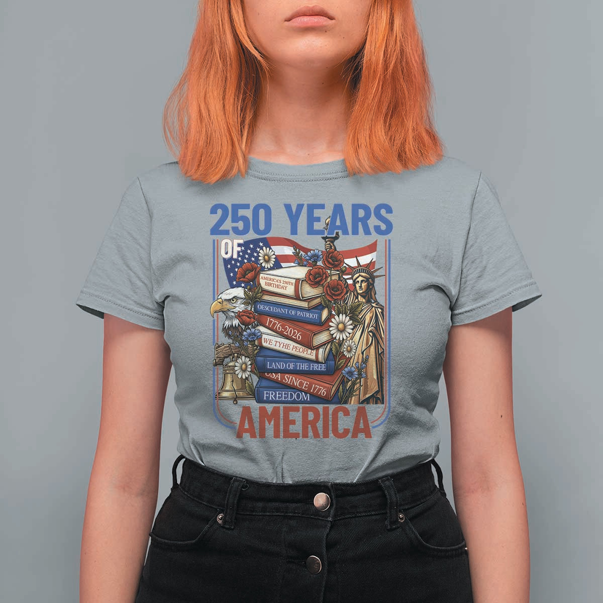 250 Years American Anniversary T Shirt For Women Patriotic Book Reader 4th of July