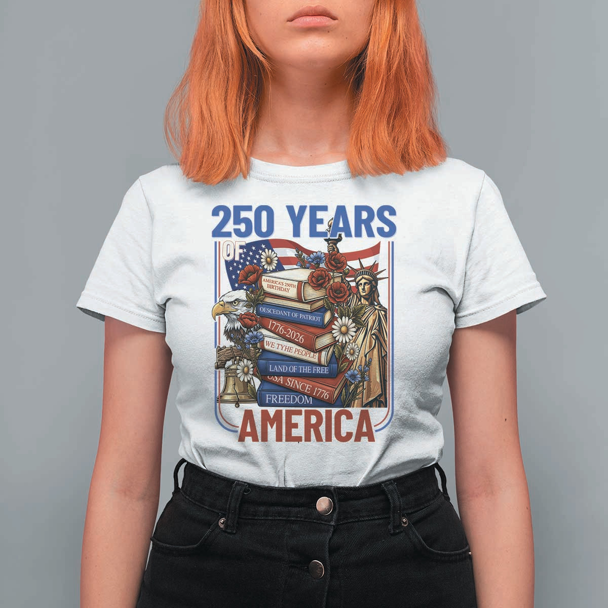 250 Years American Anniversary T Shirt For Women Patriotic Book Reader 4th of July