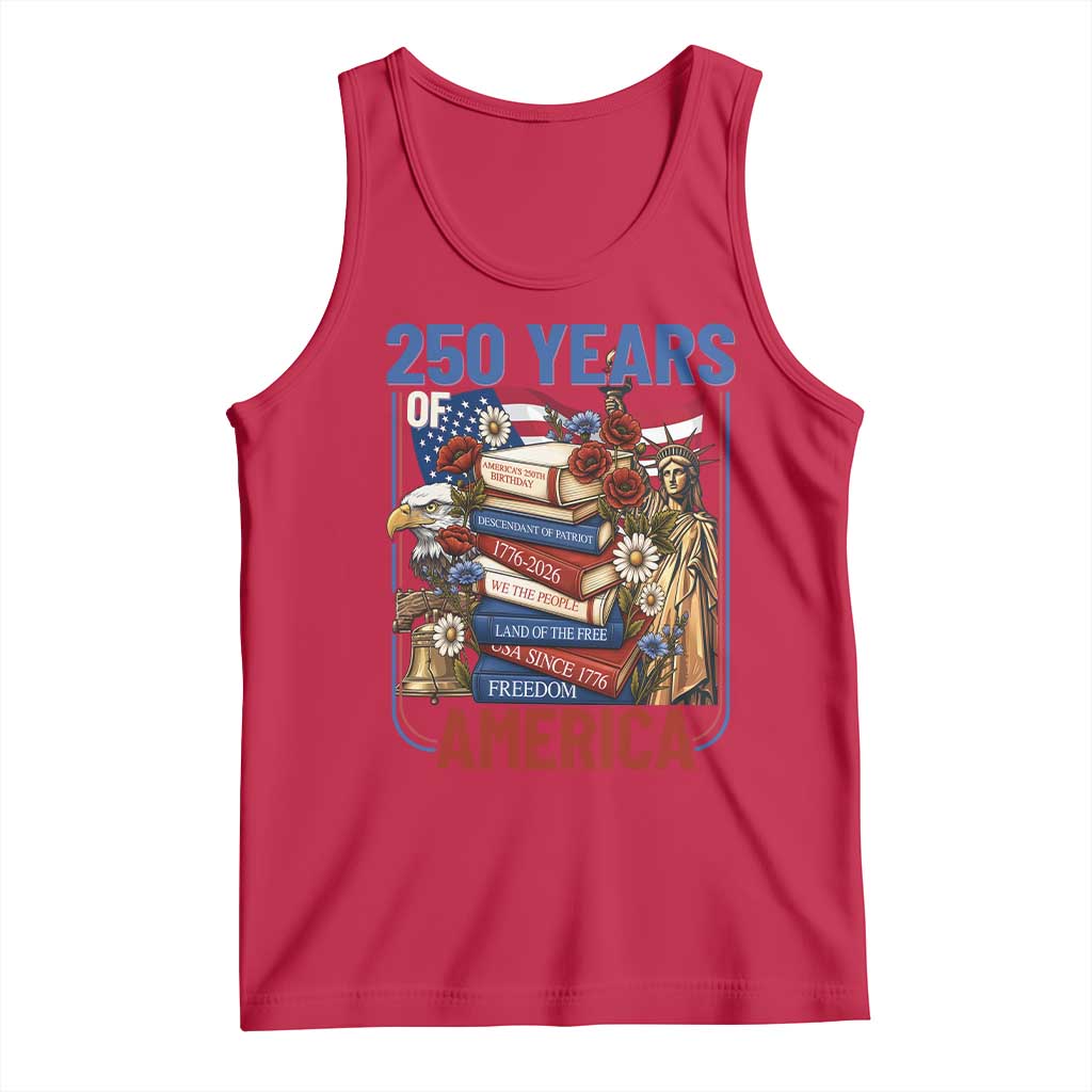 250 Years American Anniversary Tank Top Patriotic Book Reader 4th of July