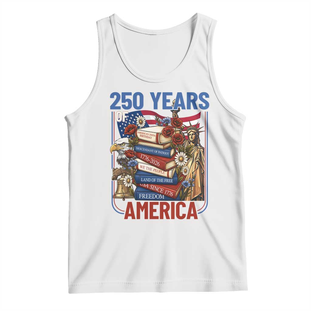 250 Years American Anniversary Tank Top Patriotic Book Reader 4th of July