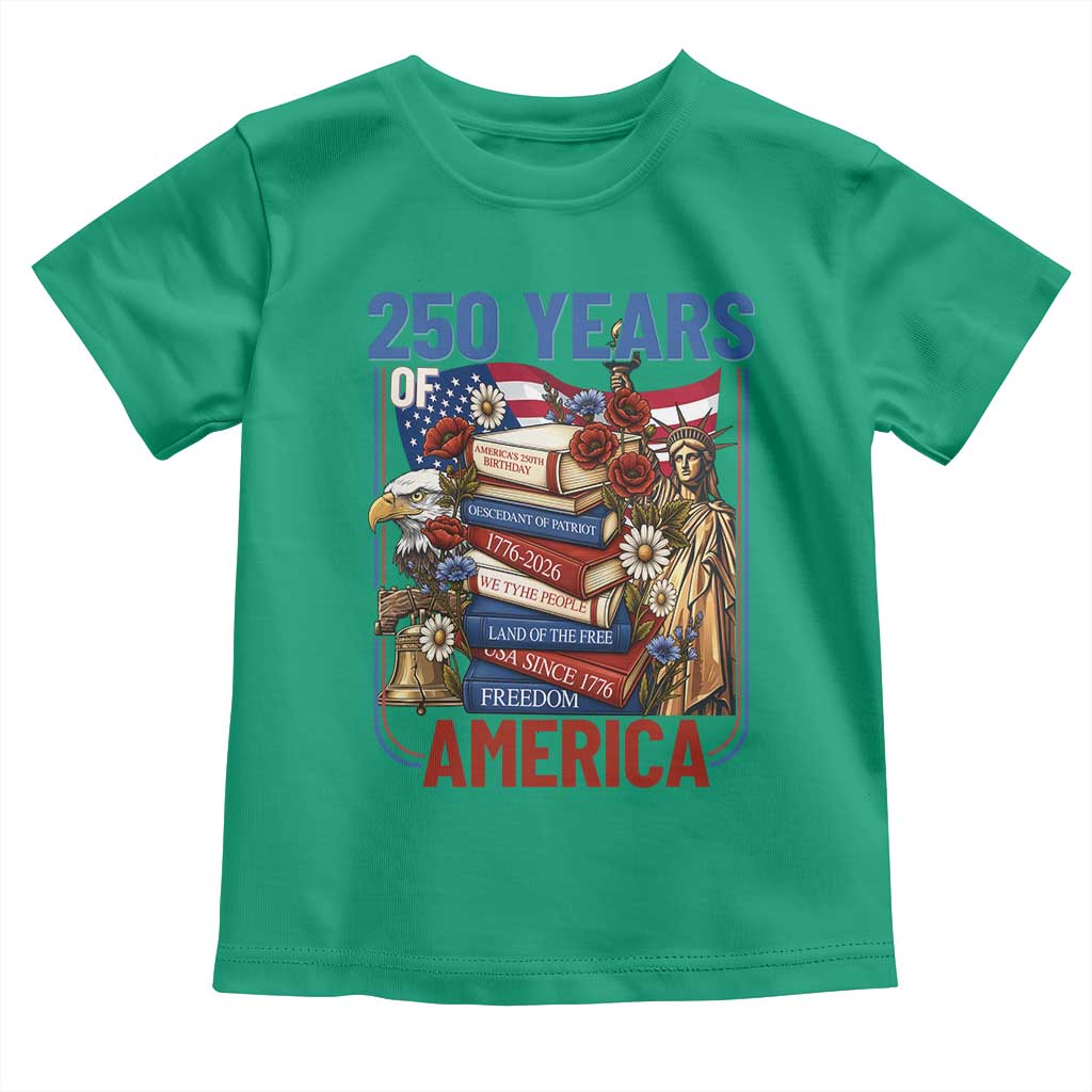 250 Years American Anniversary Toddler T Shirt Patriotic Book Reader 4th of July