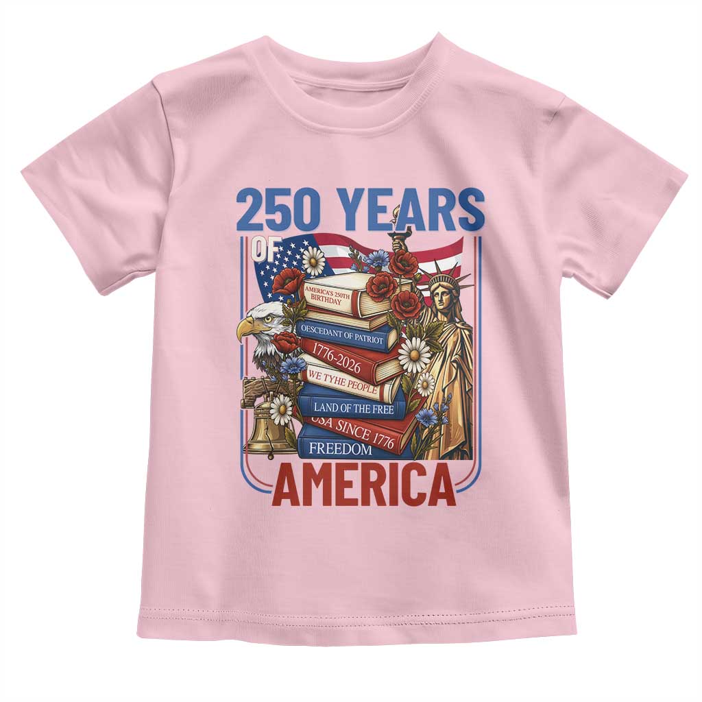 250 Years American Anniversary Toddler T Shirt Patriotic Book Reader 4th of July
