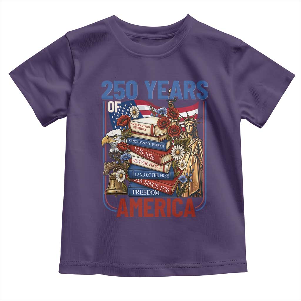 250 Years American Anniversary Toddler T Shirt Patriotic Book Reader 4th of July