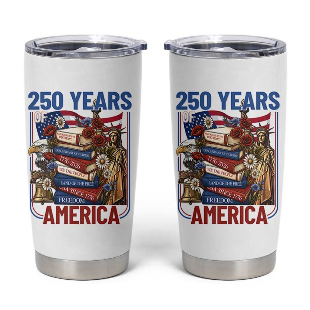 250 Years American Anniversary Tumbler Cup Patriotic Book Reader 4th of July