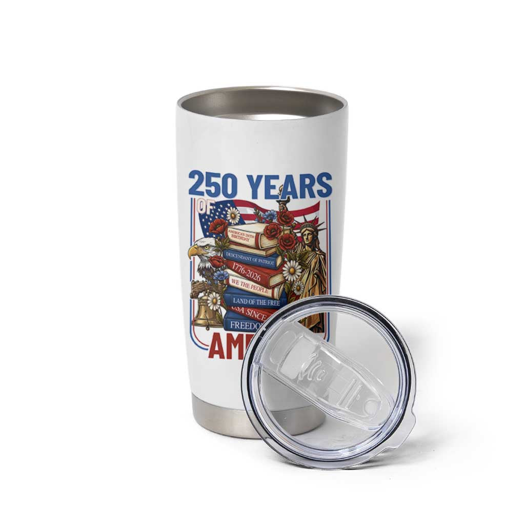 250 Years American Anniversary Tumbler Cup Patriotic Book Reader 4th of July