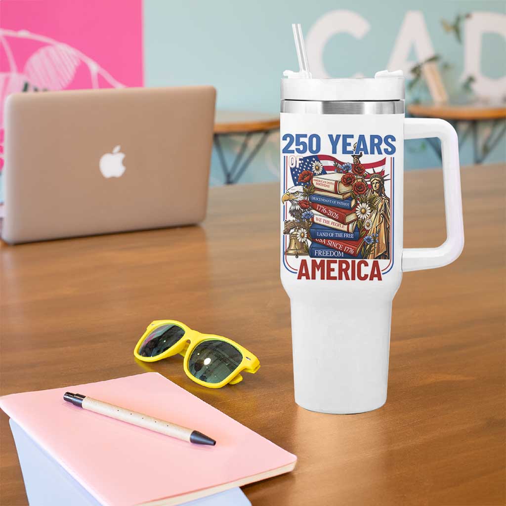 250 Years American Anniversary Tumbler With Handle Patriotic Book Reader 4th of July